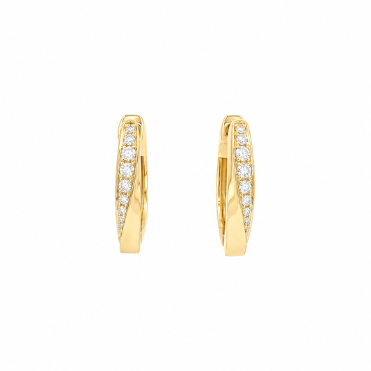 18k Gold Natural Diamond Twist Huggie Earrings | 0.27tcw | 15.5mm