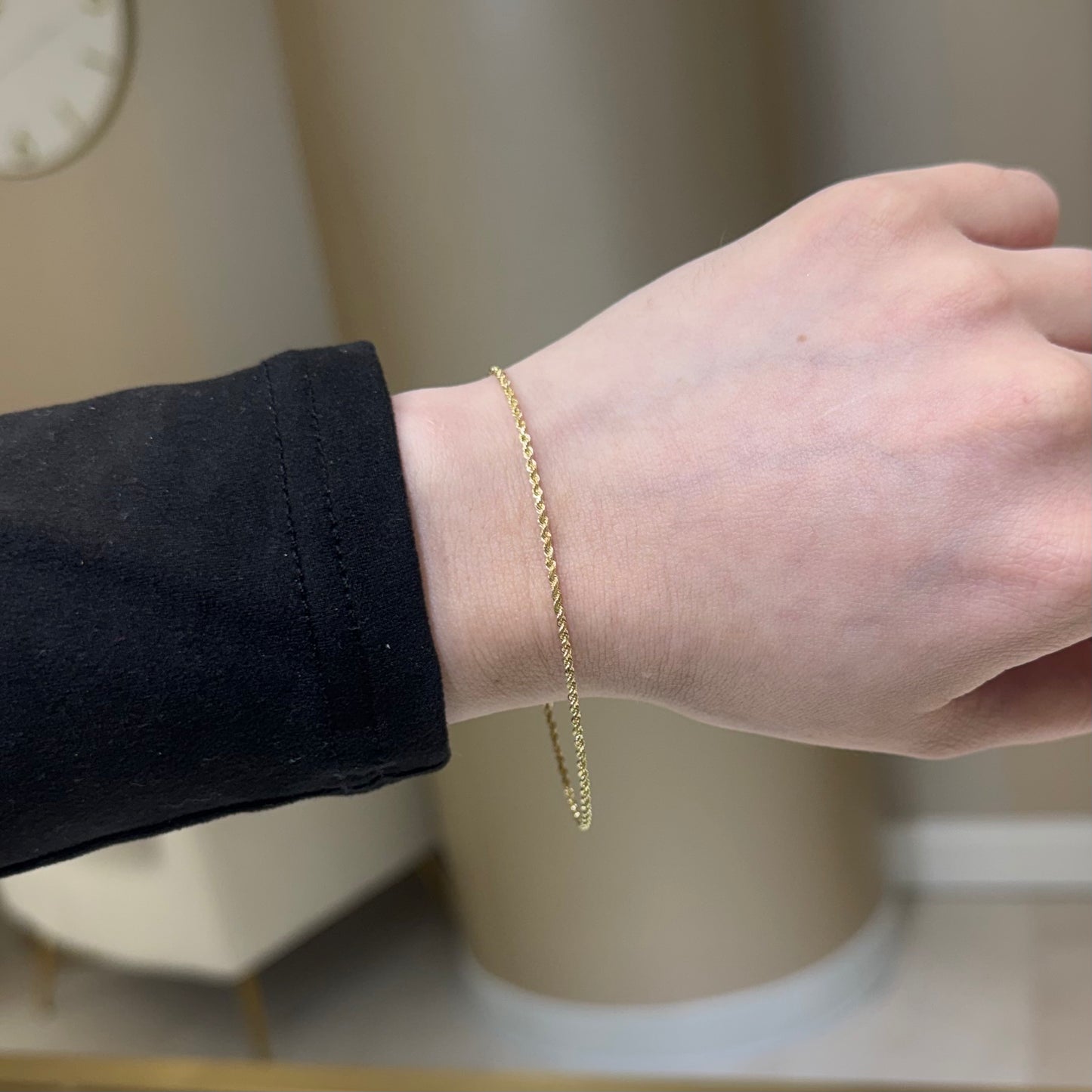 14k Gold Semi-Solid Rope Chain Bracelet | 1.5mm | 7.5"