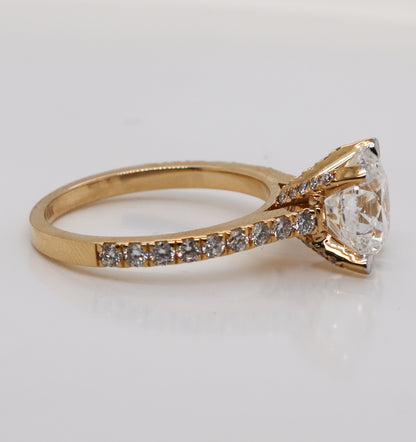 3.05 Carat Round Brilliant Lab Grown Diamond in 18k Yellow Gold Pave Cathedral Setting