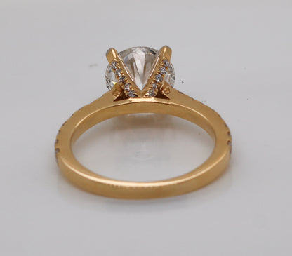 3.05 Carat Round Brilliant Lab Grown Diamond in 18k Yellow Gold Pave Cathedral Setting
