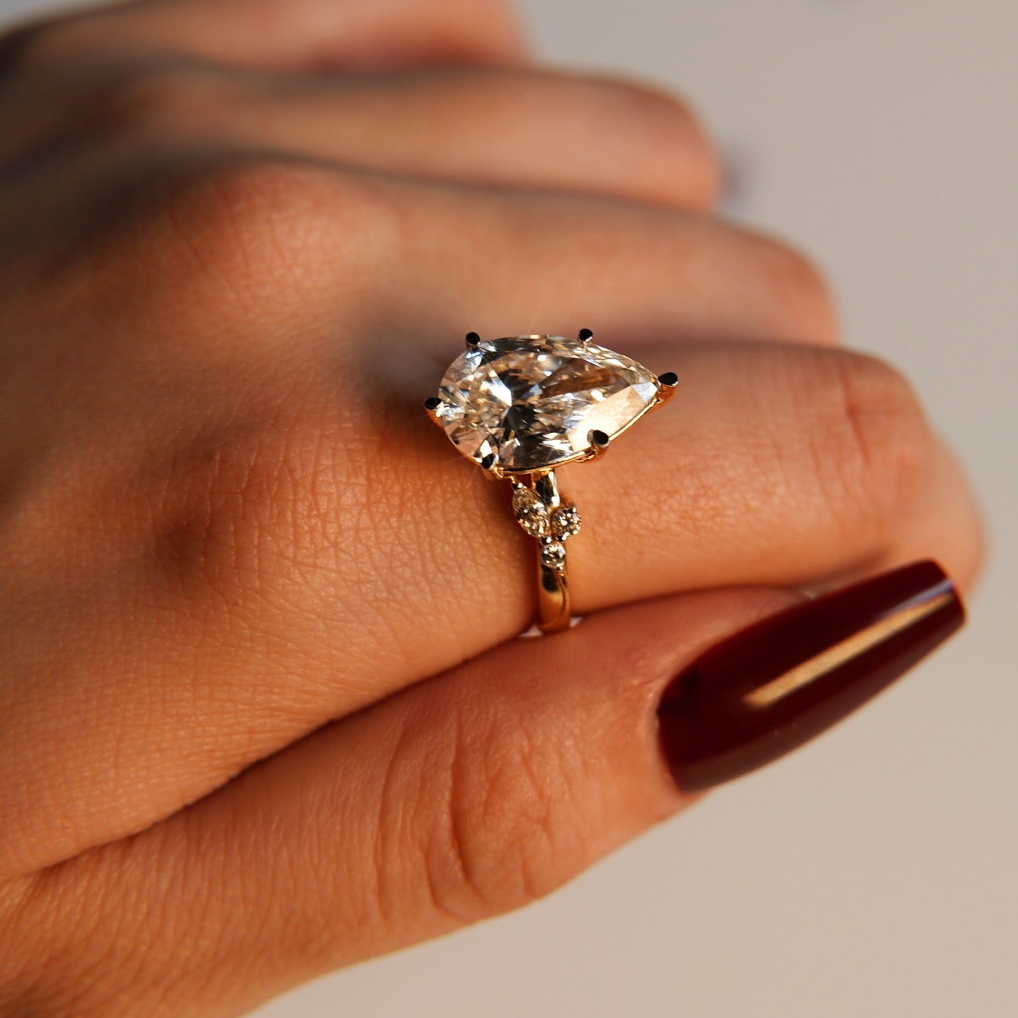 5.0 Carat Pear Lab Diamond 18k Yellow Gold Engagement Ring