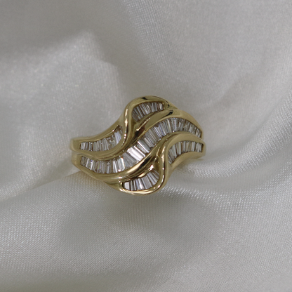 14k Gold and Natural Diamond Wave Band (0.75 tcw)