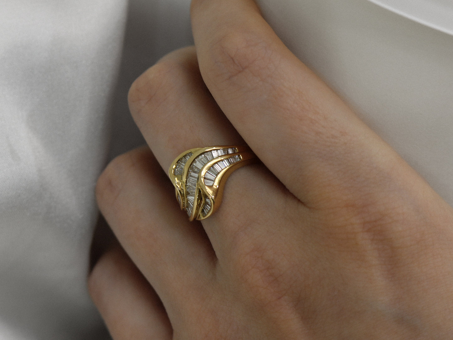 14k Gold and Natural Diamond Wave Band (0.75 tcw)