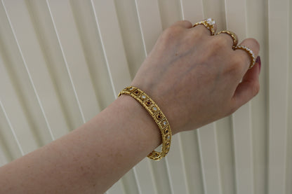 18K Gold Ruby & Natural Diamond Filigree Link Bracelet