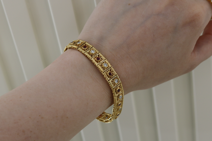 18K Gold Ruby & Natural Diamond Filigree Link Bracelet