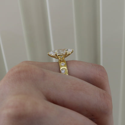 14k Gold 3.02ct Marquise Cut Lab Diamond Cigar Band Ring with Mixed Cut Accents | E/VS1