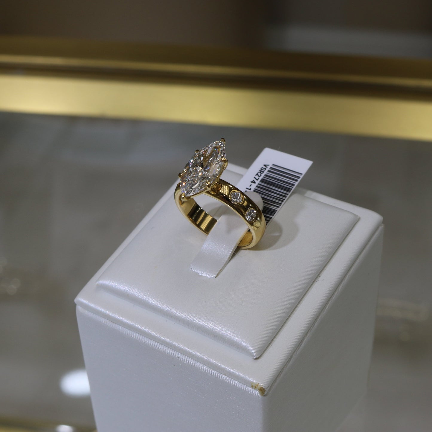 14k Gold 3.02ct Marquise Cut Lab Diamond Cigar Band Ring with Mixed Cut Accents | E/VS1