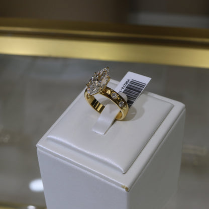 14k Gold 3.02ct Marquise Cut Lab Diamond Cigar Band Ring with Mixed Cut Accents | E/VS1