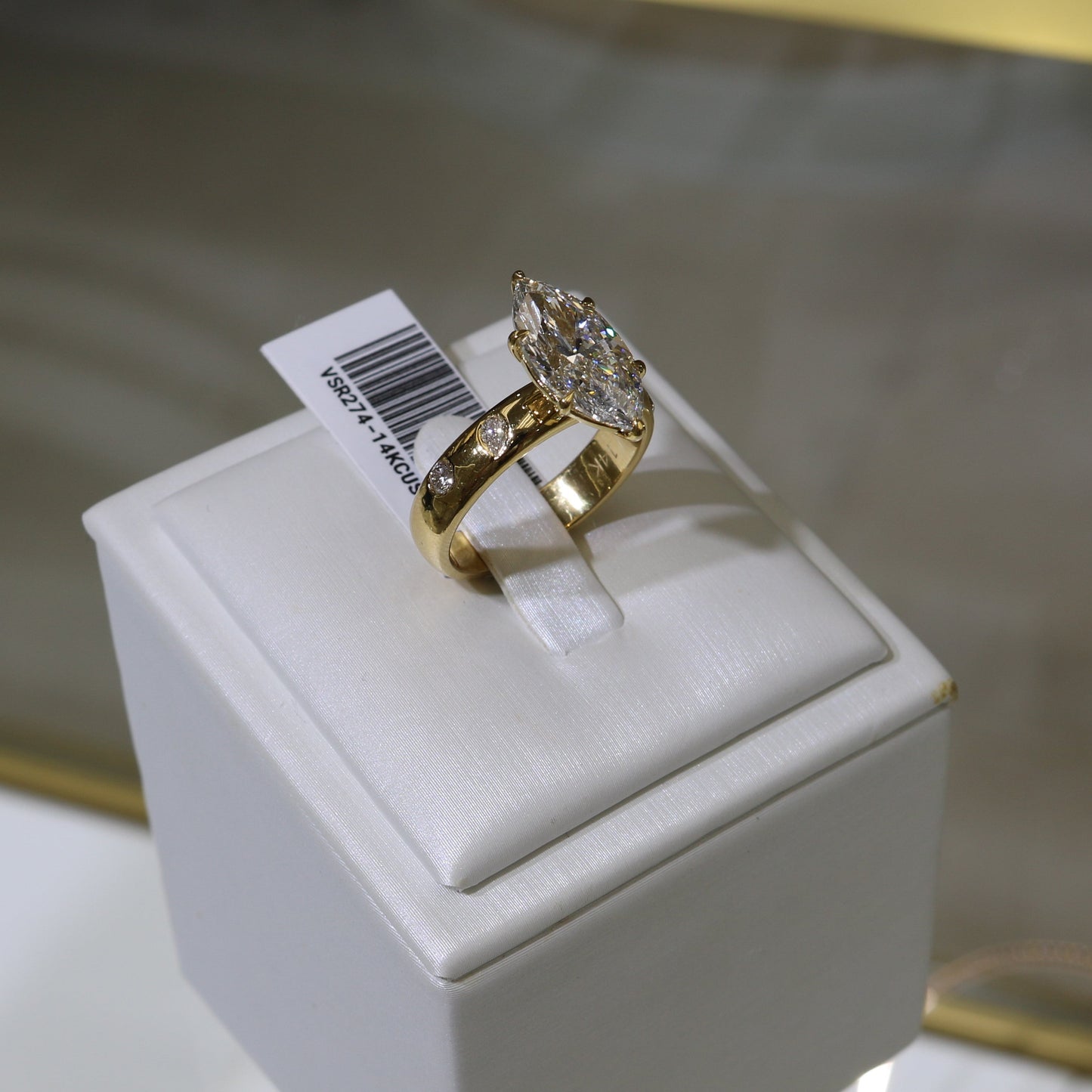 14k Gold 3.02ct Marquise Cut Lab Diamond Cigar Band Ring with Mixed Cut Accents | E/VS1
