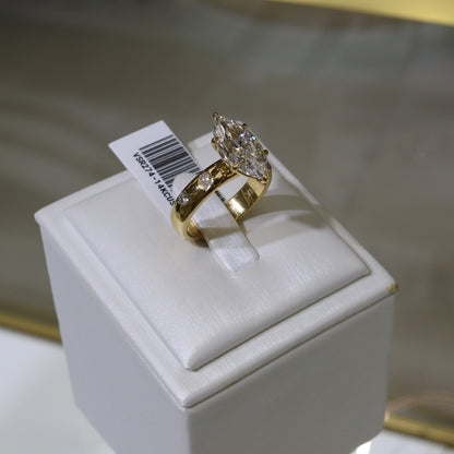 14k Gold 3.02ct Marquise Cut Lab Diamond Cigar Band Ring with Mixed Cut Accents | E/VS1