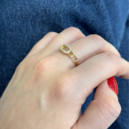 14k Yellow Gold and Natural Diamond Chain Link Ring (0.10tcw)