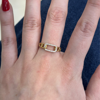 14k Yellow Gold and Natural Diamond Chain Link Ring (0.10tcw)