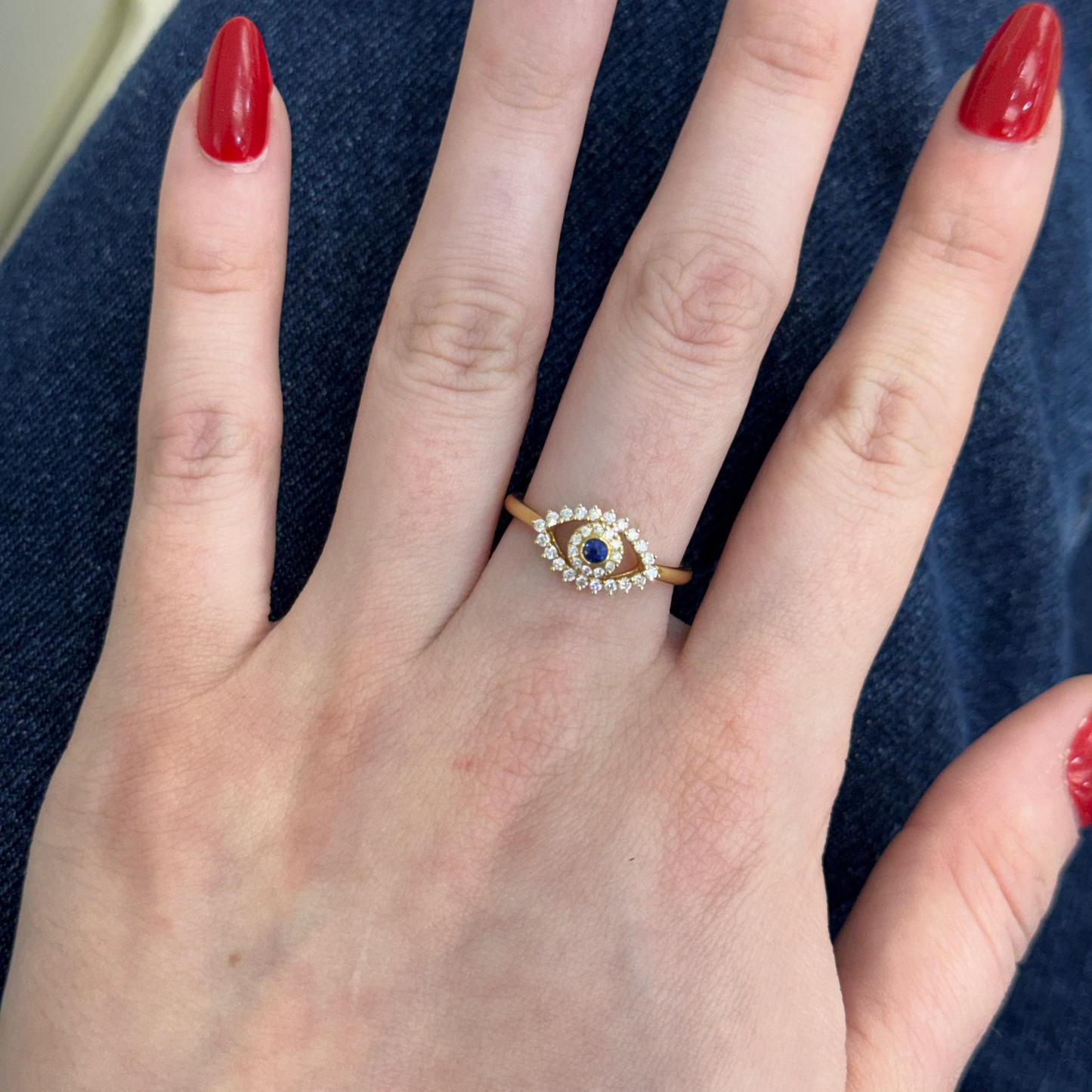 18k Gold Evil Eye Ring with Natural Diamonds (0.29 tcw)