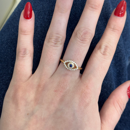 18k Gold Evil Eye Ring with Natural Diamonds (0.29 tcw)