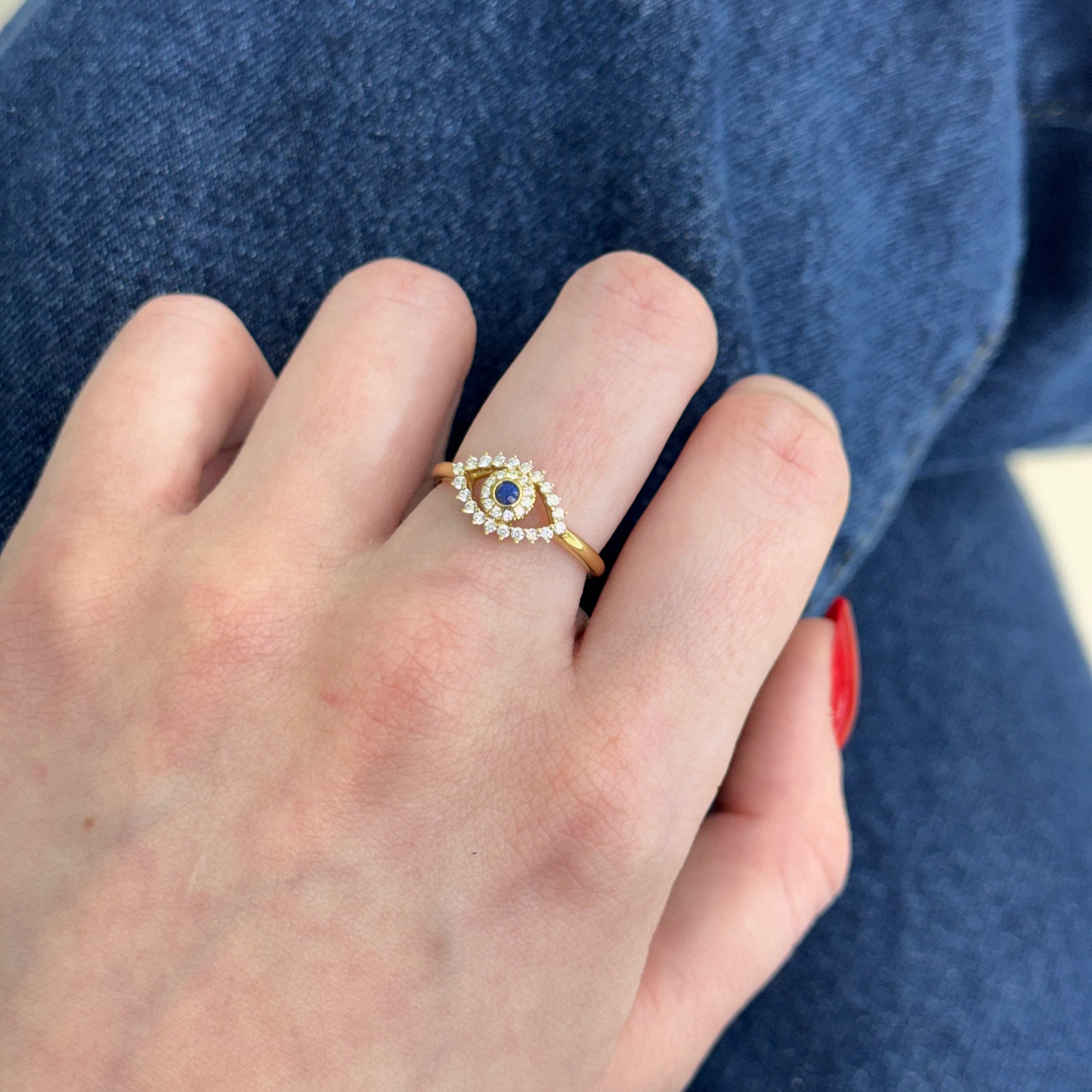 18k Gold Evil Eye Ring with Natural Diamonds (0.29 tcw)