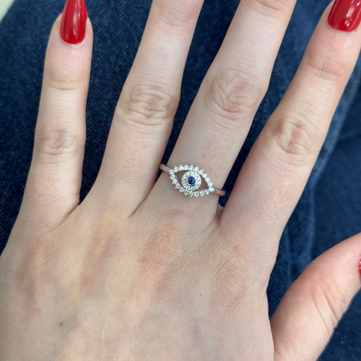 18k White Gold Evil Eye Ring with Natural Diamonds (0.29 tcw)