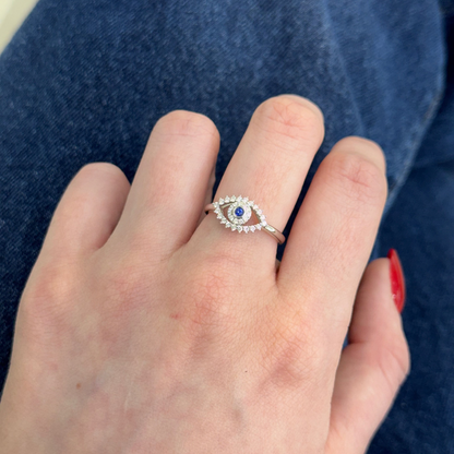 18k White Gold Evil Eye Ring with Natural Diamonds (0.29 tcw)