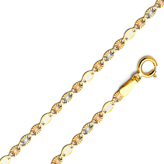 14k Solid Tri-Color Valentino Star Diamond Cut Chain 2.0mm (Flat) | 18"–20" Lengths