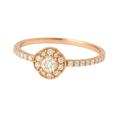 14k Rose Gold Natural Diamonds Dainty Flower Ring (0.16tcw)