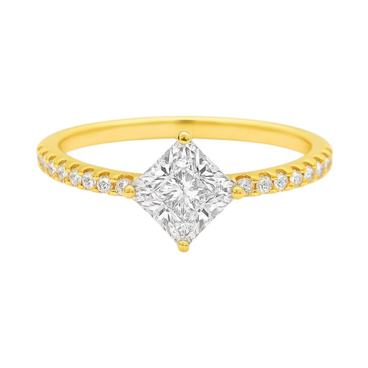14k Yellow Gold Invisible Setting Round Cut Square Shaped Natural Diamond Engagement Ring