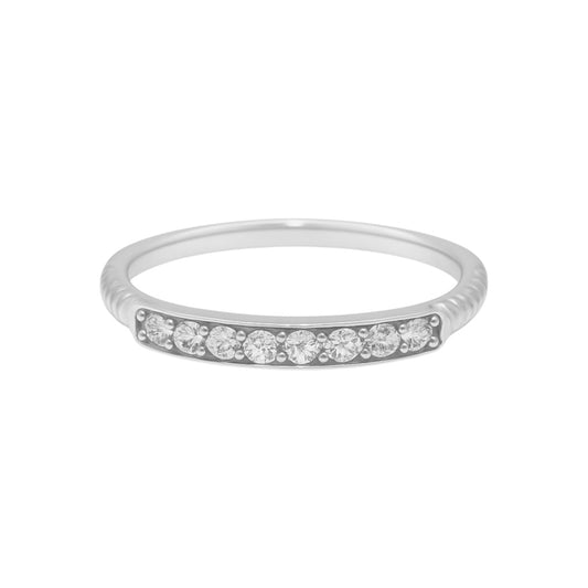 14k White Gold Rope Ring with Natural Diamonds Row (0.13tcw)