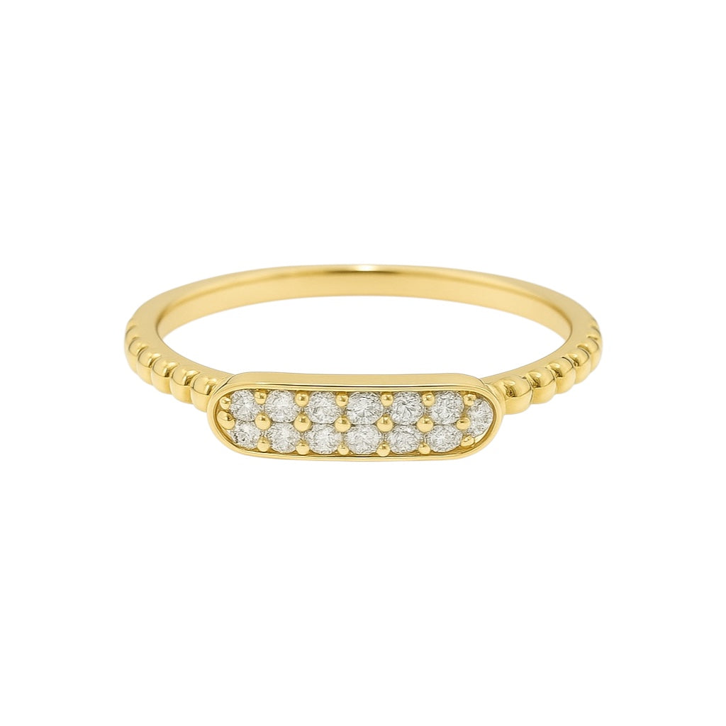14k Yellow Gold Beaded Ring with Natural Diamonds Rows (0.07tcw)
