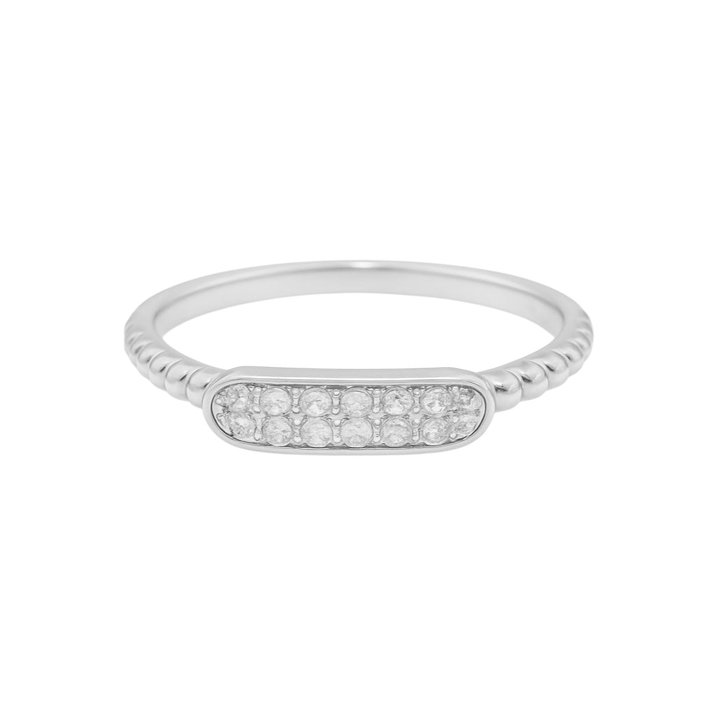 14k White Gold Beaded Ring with Natural Diamonds Rows (0.07tcw)
