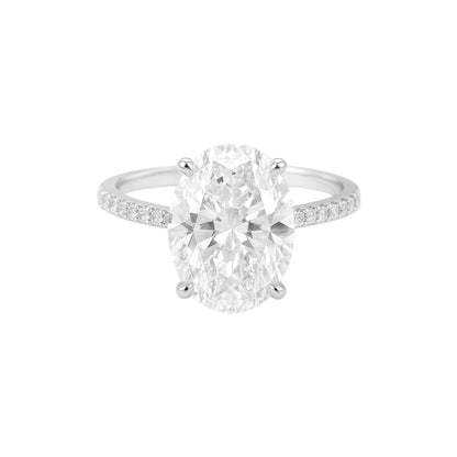14k White Gold 4.03 Carat Oval Lab Grown Diamond Pavé Engagement Ring | E/VS2