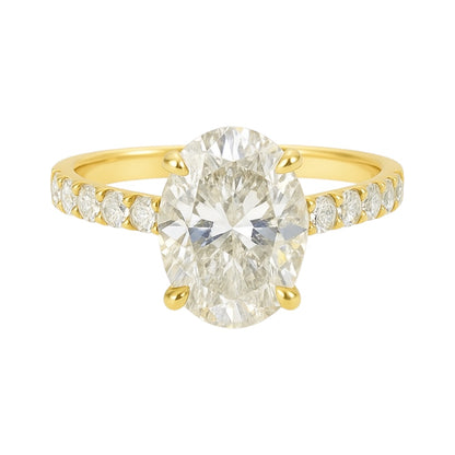 3.09 carat Oval Lab Grown Diamond Pave Band in 14k Yellow Gold (E, VS1)