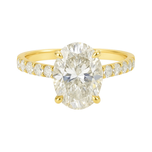 3.09 carat Oval Lab Grown Diamond Pave Band in 14k Yellow Gold (E, VS1)