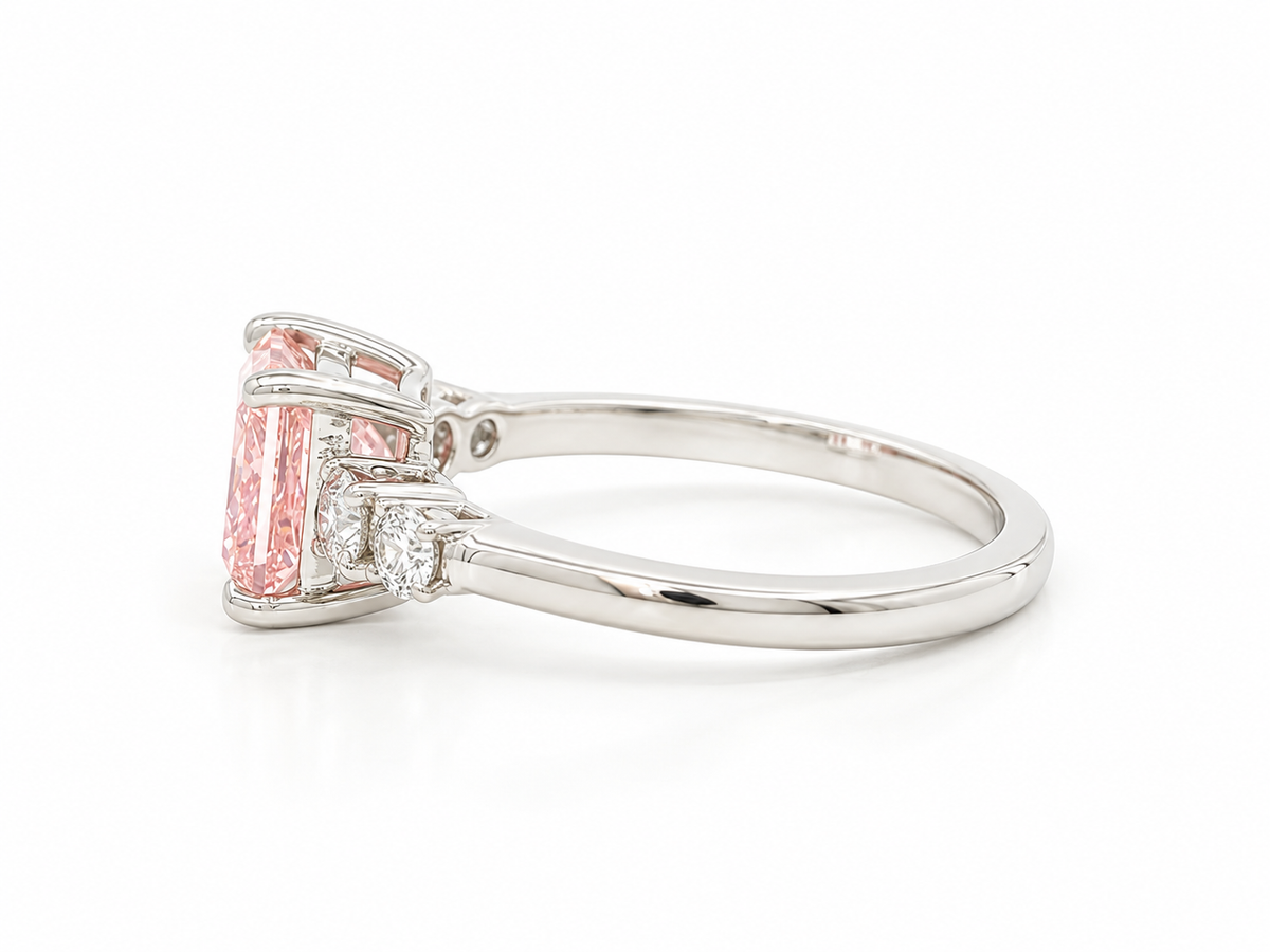 2ct Fancy Pink Princess Lab Engagement Ring Set in Platinum