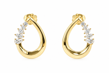 18k Gold Open Pear Natural Diamond Marquise Dangle Earrings | 1.12tcw