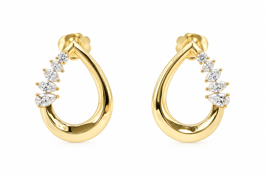 18k Gold Open Pear Natural Diamond Marquise Dangle Earrings | 1.12tcw