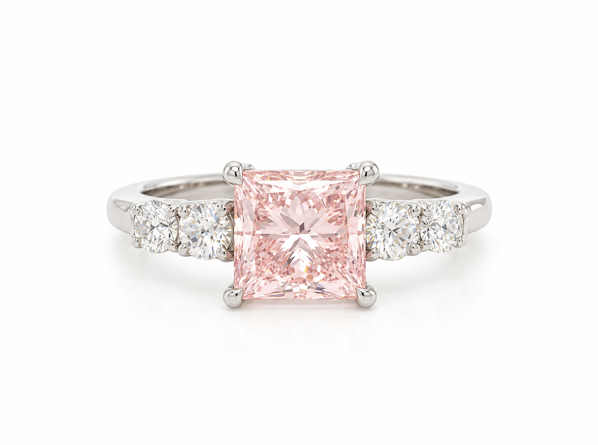 2ct Fancy Pink Princess Lab Engagement Ring Set in Platinum