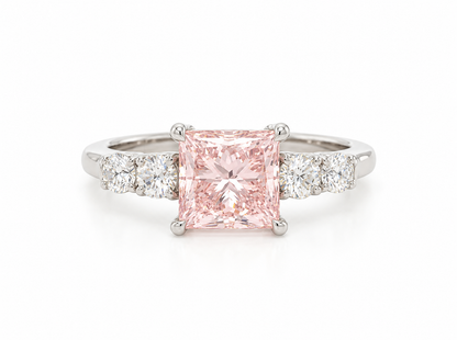 2ct Fancy Pink Princess Lab Engagement Ring Set in Platinum