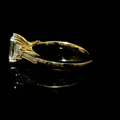 Antique 1.5 Carat Emerald Cut Engagement Ring in 18k Yellow Gold
