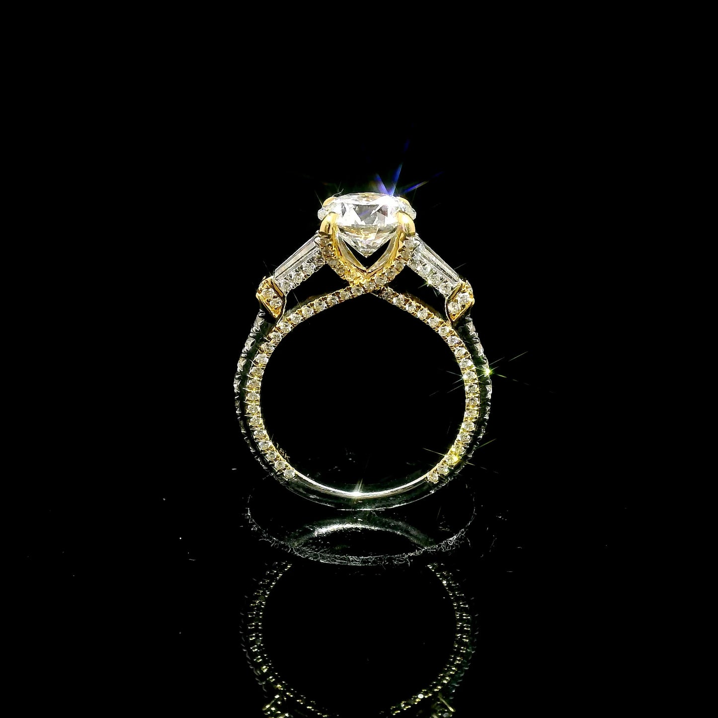 Two As One Engagement Ring with 2 carat Round Lab Grown Diamond in 18k Yellow and White Gold