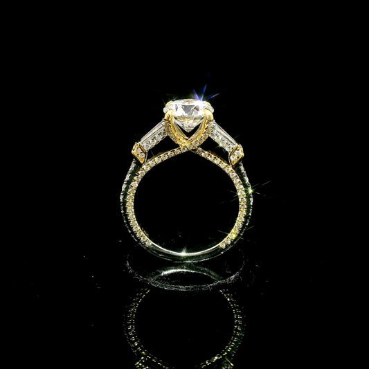 Two As One Engagement Ring with 2 carat Round Lab Grown Diamond in 18k Yellow and White Gold