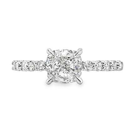 1.02 Carat Cushion Brilliant Lab Grown Diamond in 18k White Gold with Pavé Cathedral Setting