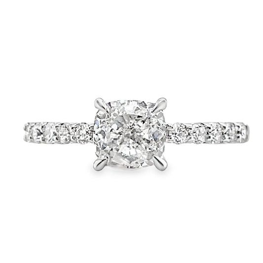 1.02 Carat Cushion Brilliant Lab Grown Diamond in 18k White Gold with Pavé Cathedral Setting