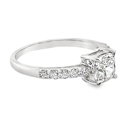 1.02 Carat Cushion Brilliant Lab Grown Diamond in 18k White Gold with Pavé Cathedral Setting
