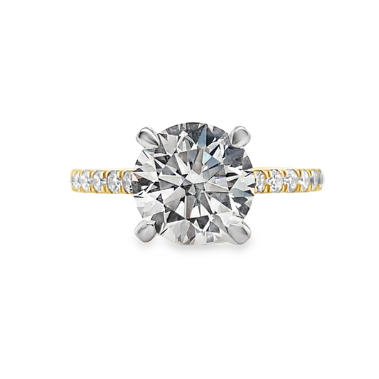 3.05 Carat Round Brilliant Lab Grown Diamond in 18k Yellow Gold Pave Cathedral Setting