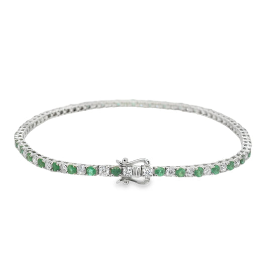1.47 ct Emerald & 1.53 ct Diamond Tennis Bracelet 14K White Gold