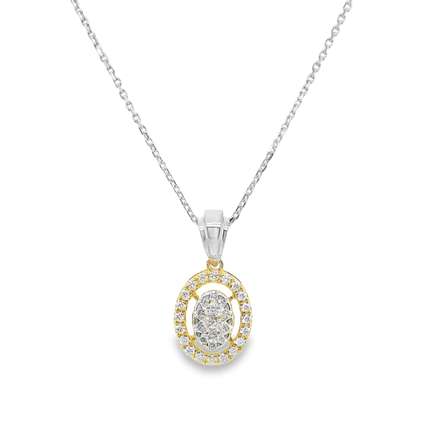 14k Oval Halo Pave Drop Earrings and Necklace Set 1.01 t.c.w.