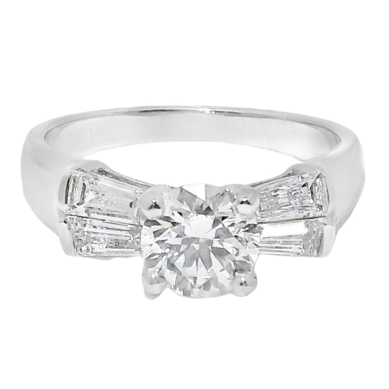 1 Carat Round Brilliant Art Deco Engagement Ring in 14k White Gold