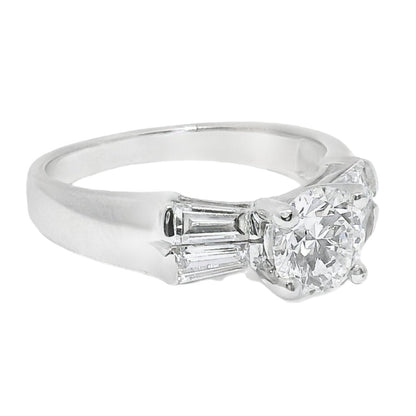 1 Carat Round Brilliant Art Deco Engagement Ring in 14k White Gold