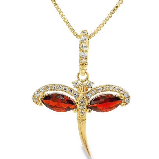14k Gold Dragonfly Pendant with CZ