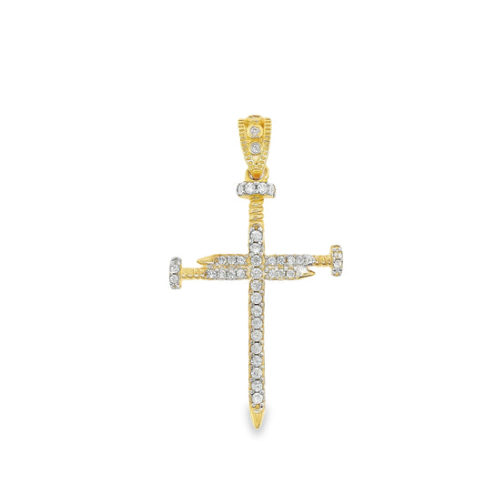 14k Gold Nail Cross with CZ Pendant