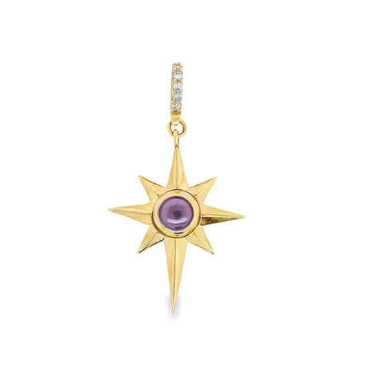 14k Gold North Star Amulet with Purple Center Stone Pendant