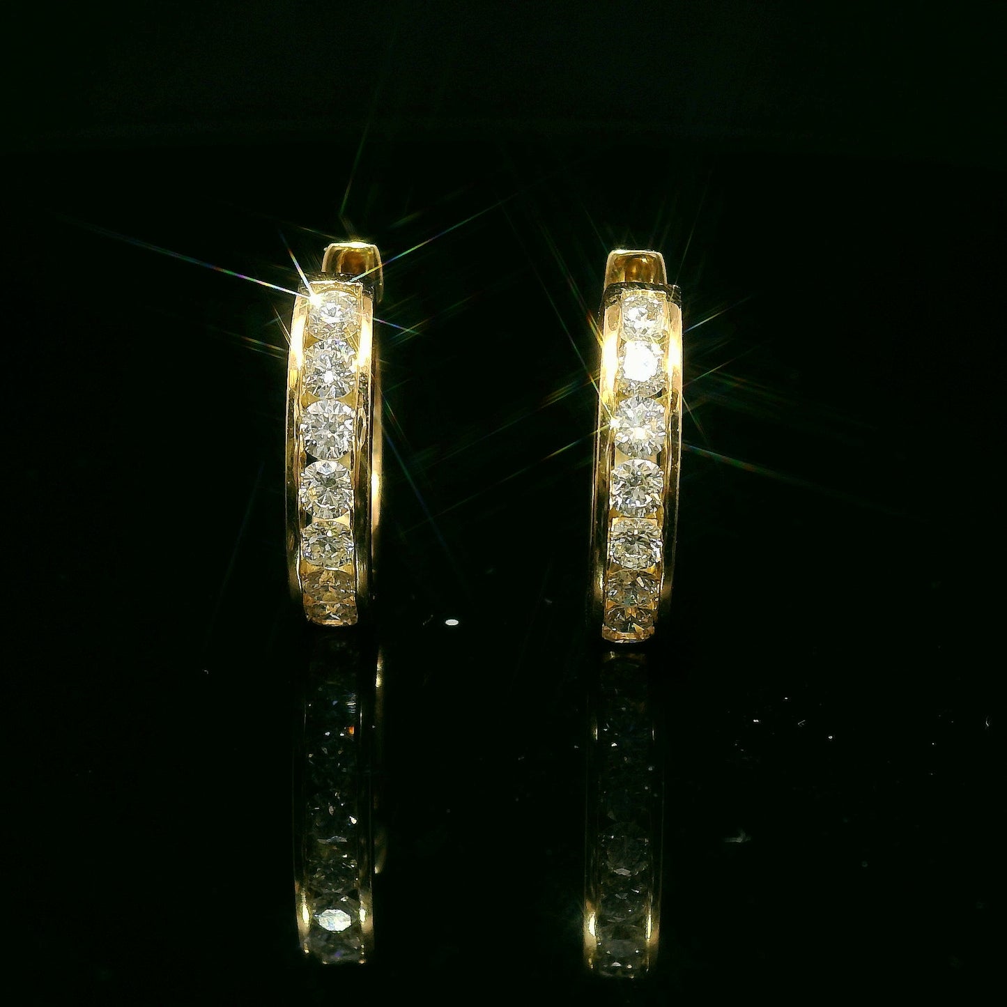 Channel Set Diamond Hoop Earrings in 14k Yellow Gold 0.69 TCW Diamond